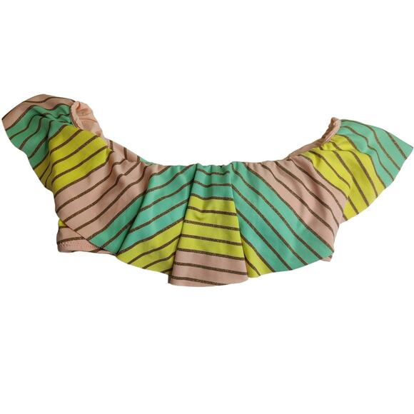 Trina Turk Off the Shoulder Bandeau Ruffle Pastel Stripe Swimsuit Top Size 6 - Picture 1 of 9